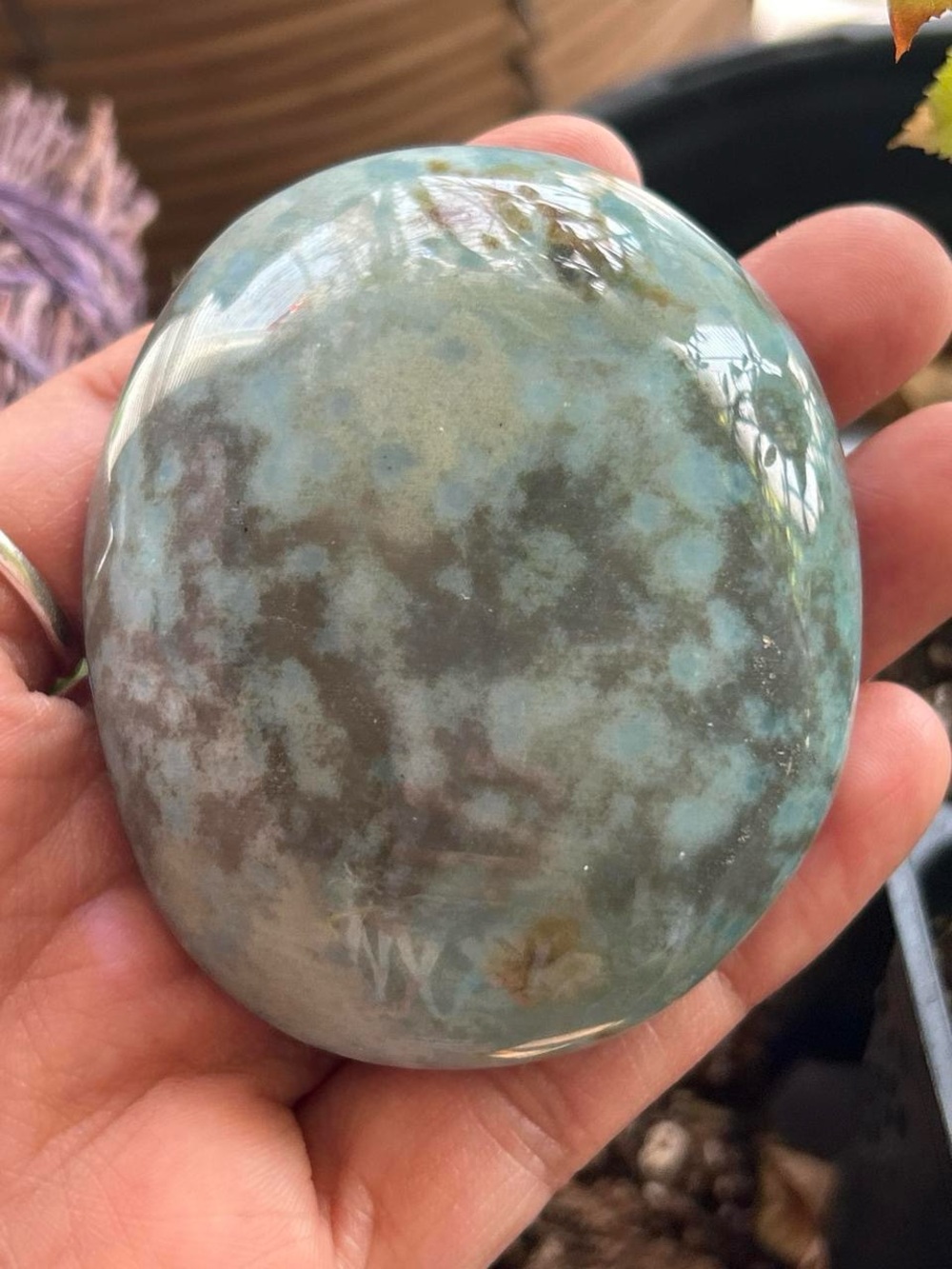 💎 Genuine polished ocean jasper palm stone 120g